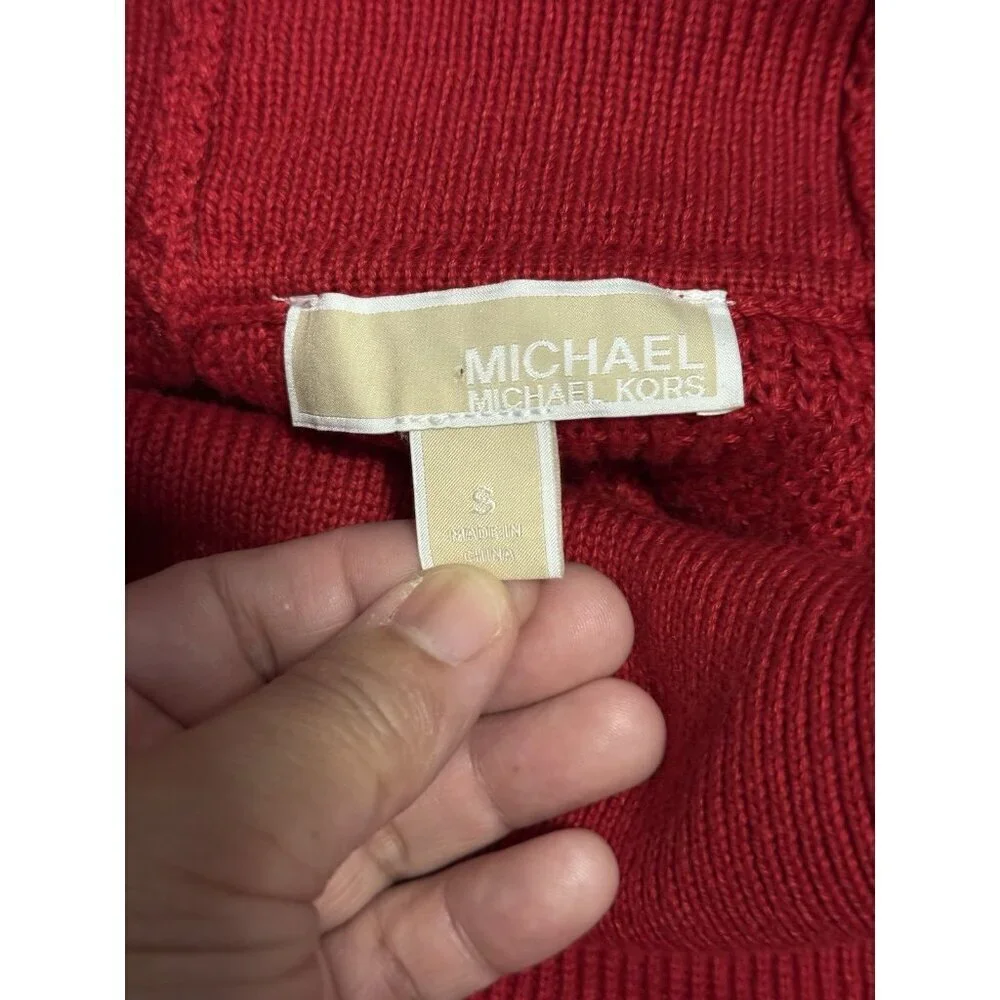 MICHAEL KORS Red Cowl Neck Knit Sweater Cotton Holiday Casual Basic Capsule S